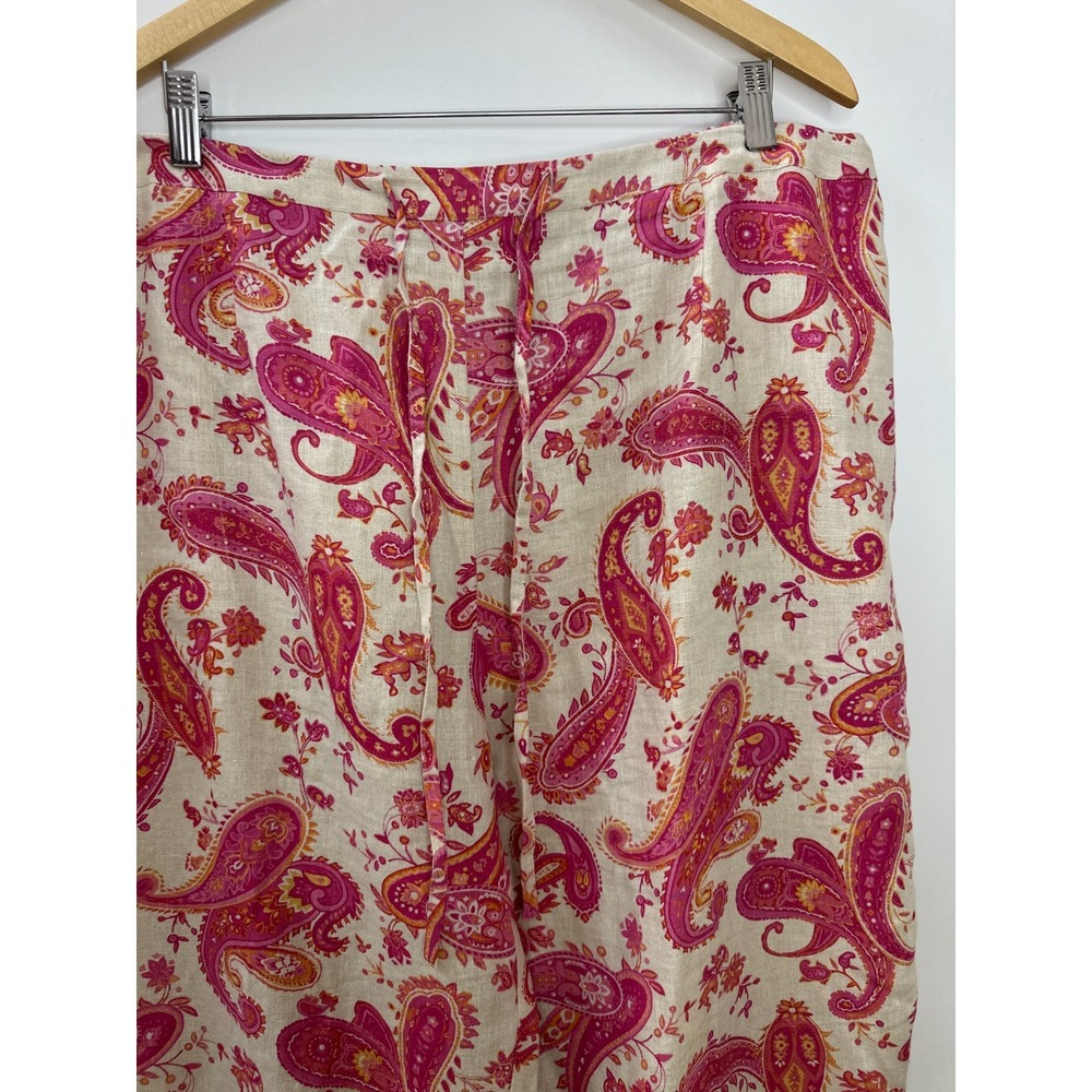 Units Woman Paisley 100% Linen Relaxed Pants Tan Pink Plus Size 2X Lagonlook - Picture 5 of 14